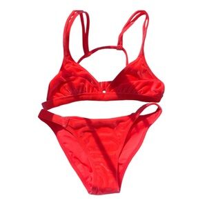 NWOT Xhilaration Bright Neon Hot Pink Velour Velvet Bikini Swimsuit 2 Piece Set